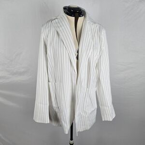 Grlasen Blazer Women's XXL White w/ Black Pinstripe Open Pockets Long Sleeve
